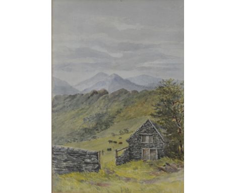 English school, Mountain landscape, unsigned and undated 27.5cm x 18.5cm, framed; Oxford University Oars, Flags and Arms, col