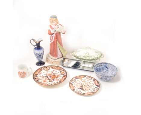 Imari pattern plates; royal commemorative mugs; JHW &amp; Sons 'Belmont' pattern part dinner service, green colour; Aynsley a