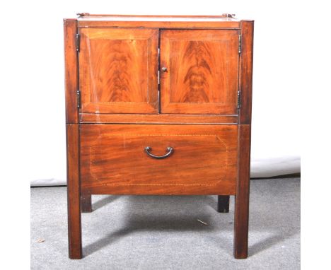 A 19th Century mahogany bedside pedestal commode cupboard, (converted to a music centre), width 57cm, depth 49cm, height 75cm