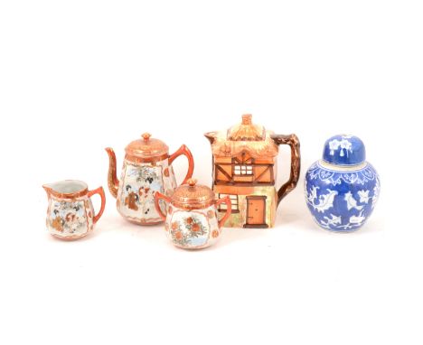 BHM &amp; Co 'Rose' pattern wash bowl, 39.5cm; Japanese teaset, comprising teapot, milk jug, lidded sugar bowl, cups, saucers