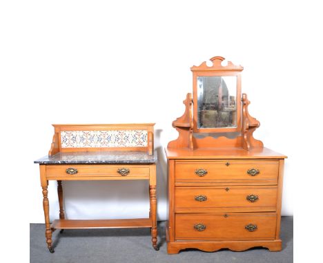 Late Victorian satin walnut dressing table, rectangular mirror above a rectangular top, three long graduating drawers, bracke