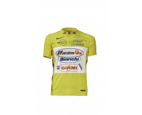 Marco Pantani – 85° Tour de France Yellow Jersey – 1998 - Promotional Nike jersey, size L. On the front: a white patch sewn w