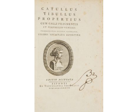 Bipontine.- Catullus, Tibullus & Propertius. Catullus Tibullus Propertius, title with engraved portrait of Sappho, some foxin