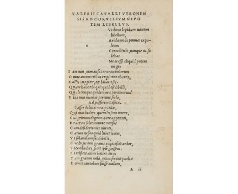 Aldine.- Catullus, Tibullus & Propertius. Catullus. Tibullus. Propetius, edited by Aldus Manutius and Girolamo Avancio, colla