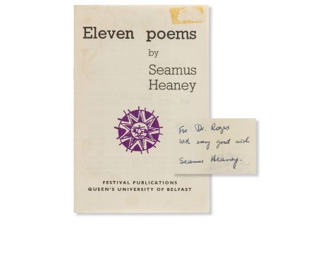 Heaney (Seamus) Eleven Poems, first edition, first issue on wove and watermarked paper, signed presentation inscription from 