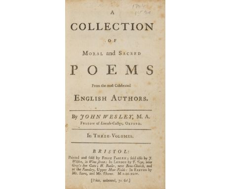 Wesley (John) A Collection of Moral and Sacred Poems from the Most Celebrated English Authors, 3 vol., first edition, Content