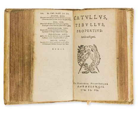 Tibullus, Catullus & Propertius. Tibullus Catullus & Propertius cu[m] commento, collation: a-c8 d-e6 f-s8 t-x6, 157 ff. (of 1