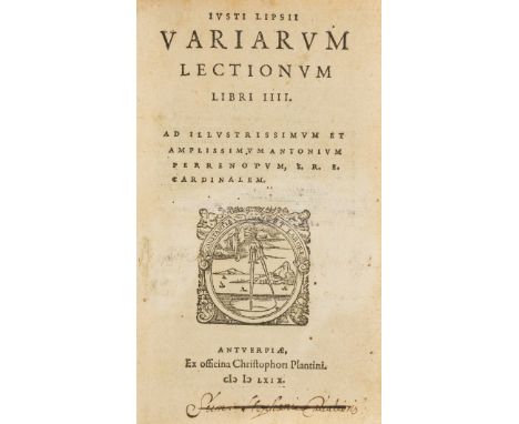 Lipsius (Justus) Variarum Lectionum Libri IIII, collation: A-M8 N4, title with woodcut printer's device, woodcut decorative i