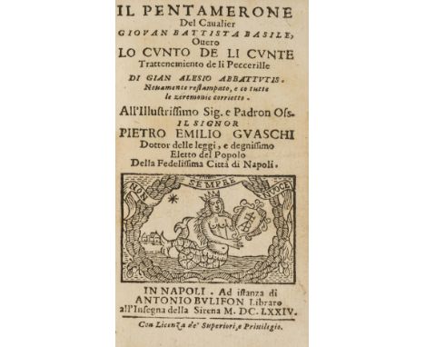 Basile (Giambattista) Il Pentamerone...overo lo Cunto de li Cunte, half-title, title with woodcut device, rather browned and 