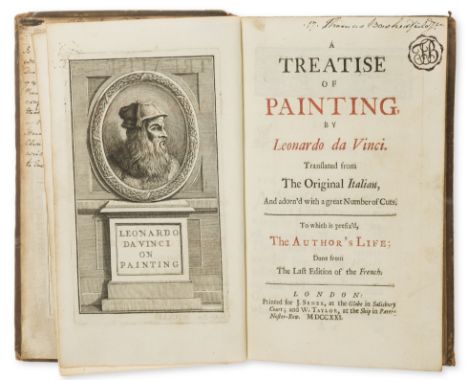 Leonardo da Vinci. A Treatise of Painting, first edition in English, engraved portrait frontispiece, title in red and black, 