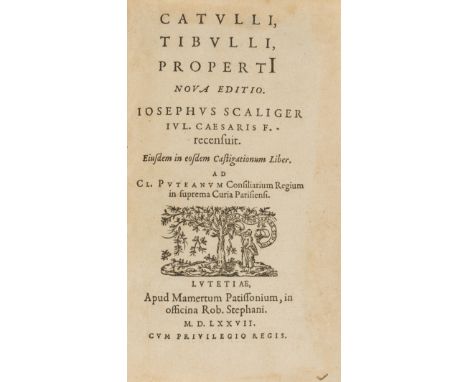 Estienne.- Catullus, Tibullus & Propertius.  Catulli, Tibulli, Properti, nova editio. Josephus Scaliger Iul, Caesaris F. rece