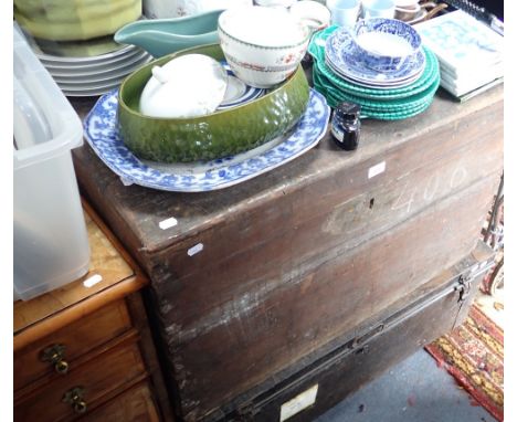 A 19TH CENTURY TRUNK and a tin trunk (2)