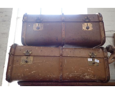 A VINTAGE WOODEN BOUND CABIN TRUNK and another similar (2)