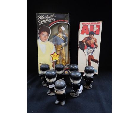 A VINTAGE DENYS FISHER, 'MUHAMMAD ALI' DOLL (boxed) a Michael Jackson doll (boxed) and a collection of Homepride 'Fred the fl