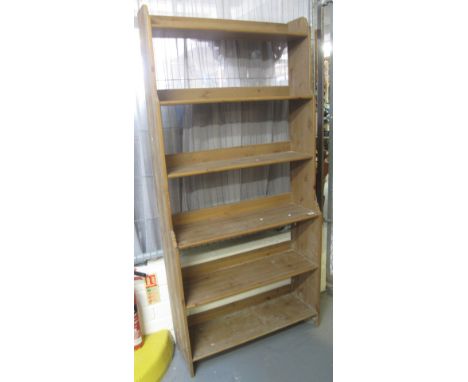 Large natural pine open six shelf waterfall bookcase. (B.P. 24% incl. VAT)  