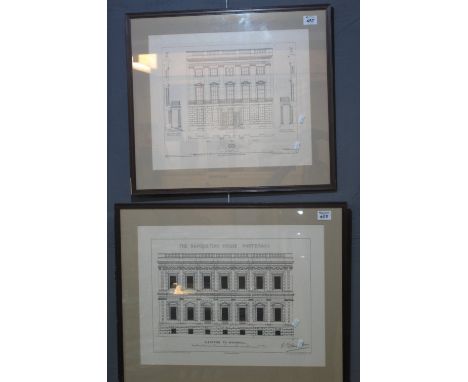 Two framed architectural prints from drawings, 'The banqueting house Whitehall' and '57 & 58 Lincolns in fields Holborn publi