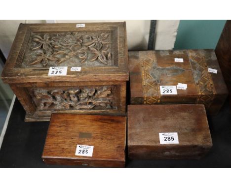 Collection of assorted 19th Century and later boxes, various including; tea caddy, instrument box, tumbridge banded work box 