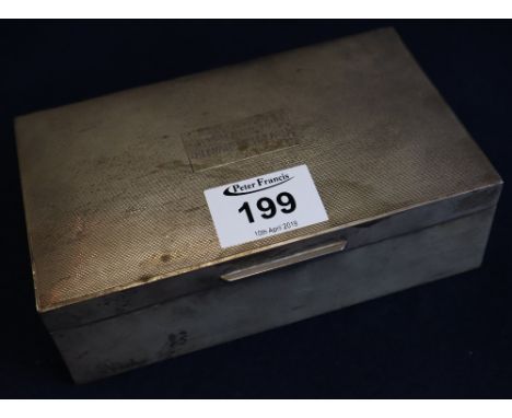 Engine turned silver cigarette box with Birmingham hallmarks. (B.P. 24% incl. VAT)  