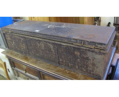Japanned metal rectangular shaped travelling trunk, possibly military, painted name H. Adcock. (B.P. 24% incl. VAT) 
