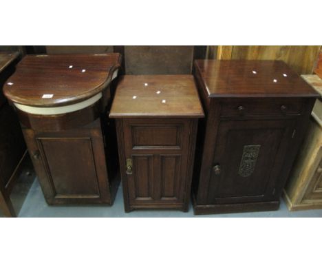 Collection of furniture to include; a Victorian bow front pot cupboard and ceramic sink with hinged lid, an Edwardian pot cup