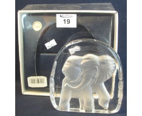 Goebel lead crystal intaglio desk or paperweight of a striding elephant in original box. (B.P. 24% incl. VAT)