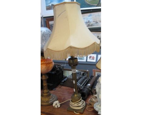 Brass table lamp with shade on square base. (B.P. 24% incl. VAT)