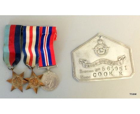 A WW2 mounted medal trio including the France & Germany Star with his Royal Air Force aluminium bed plate stamped 563951 R.Co