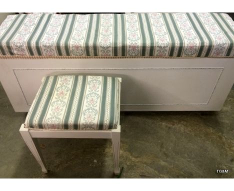 A painted blanket box and matching stool  60 x 145 x 40cm