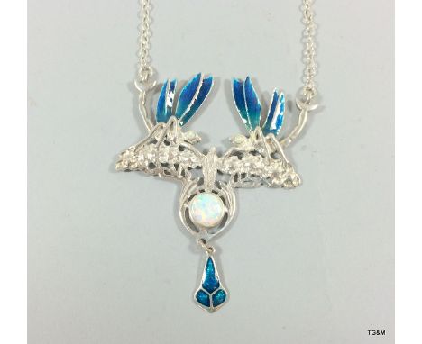 A Very Pretty Silver Art Nouveau Necklace Inset With Central Opal