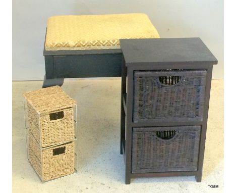 A music stool and a pair of wicker drawer cabinets