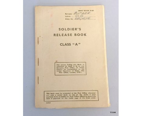 A Soldiers Release Book named to 389672 A.A.Singer who served in the British Army from 1912 until 1947 initially in the 1st R