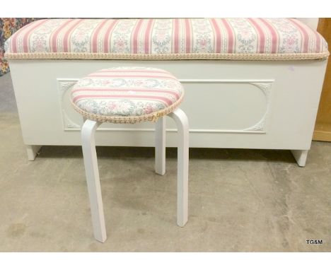 A painted blanket box and stool 55 x 120 x 40cm