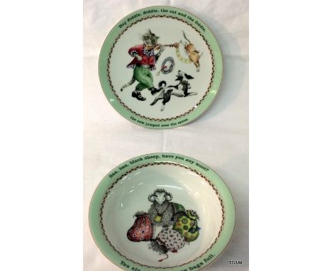 2 x Royal Worcester nursery Rhymes plates and bowl by Jenny Barnard