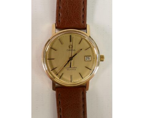 9ct gold Omega Seamaster quartz gents wristwatch: Case free of engravings or dedications and in good condition. Case measures