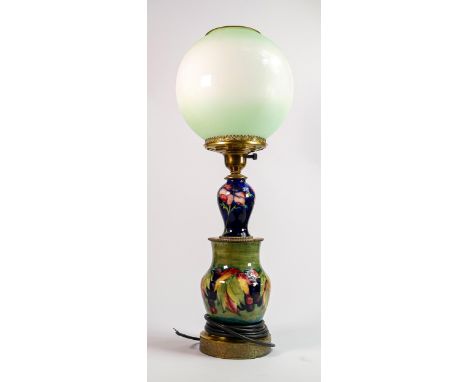Moorcroft Two Stage table lamp decorated with Leaf / Berry &amp; Anemone on fading green &amp; blue grounds: Height with shad