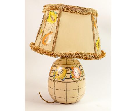 Large table lamp in the style of Charlotte Rhead with original matching shade: Height complete 45cm 