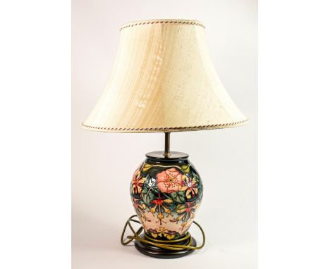 Moorcroft Oberon large lamp by Rachel Bishop with Moorcroft silk shade: Height including shade 55cm 