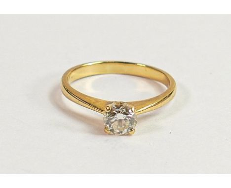 18ct gold ladies diamond solitaire ring: Diamond size approx .40ct, ring size M, 2.8g. 