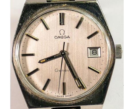 Omega Automatic Geneve gents watch with date: Manual wind.  Case diameter 34mm excluding button.  Winds, ticks, sets &amp; ru