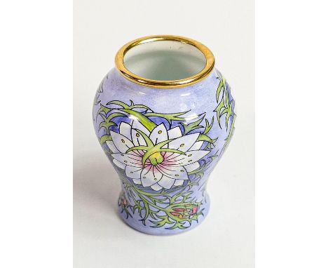 Moorcroft Enamel vase with Love in a Mist design: Height 6.3cm 
