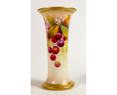 Royal Worcester hand painted Cherries design vase signed K Blake: Puce backstamp, height 22cm 