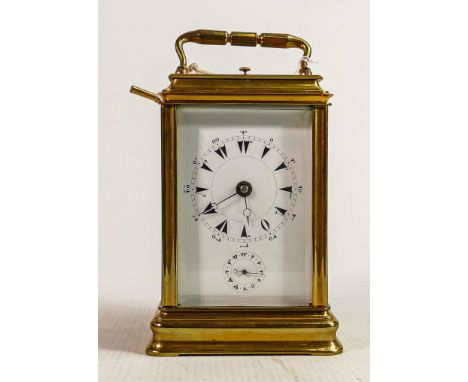 Unusual hour repeating and alarm carriage clock with Ottoman dial: Measures 17.5cm including handle.  Winds, ticks, sets and 