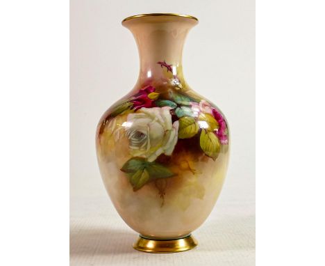 Royal Worcester hand painted Roses design vase signed R Austin: Puce backstamp, height 19cm 