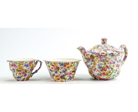 James Kent Du Barry Chintz patterned tea service: Height of teapot 16cm (3) 