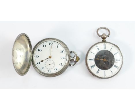 Omega silver &amp; niello enamel gents pocket watch and another cased duplex watch: Omega full hunter measures 51mm wide, and