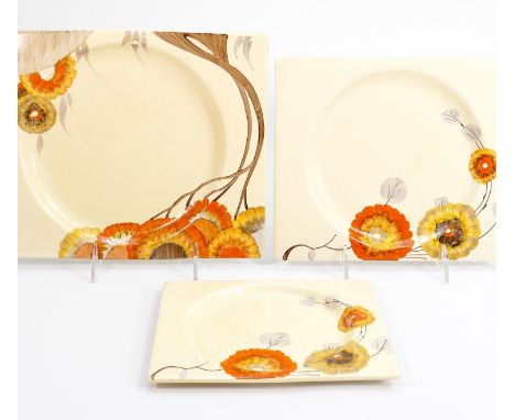 Clarice Cliff (Wilkinson) group of 3 Rectangular platters in the Rhodanthe Design: Largest length 27cm, width 21cm (3) 