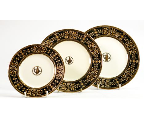 Three Wedgwood Astbury various size gilded plates: Largest diameter 23cm. (3) 