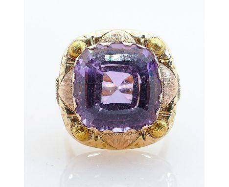 High carat ring set very large amethyst: Not hallmarked, but tested as 14ct gold.  Gross weight 8.4g.  Stone measures 15mm x 