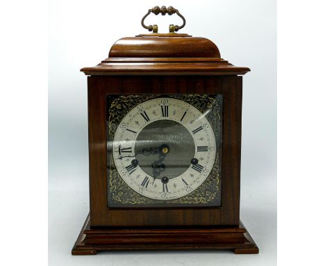 Mahogany cased Smiths Mantle clock: Height 33cm, 24cm width, 20cm depth, 3 train sticking &amp; chiming clock, with key &amp;
