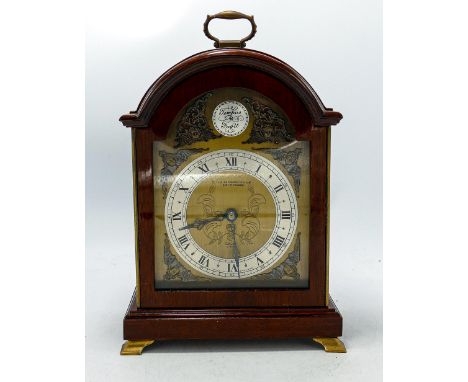 Mahogany cased Elliot miniature Bracket clock: Height 25cm, 16cm width, 9cm depth, with key 